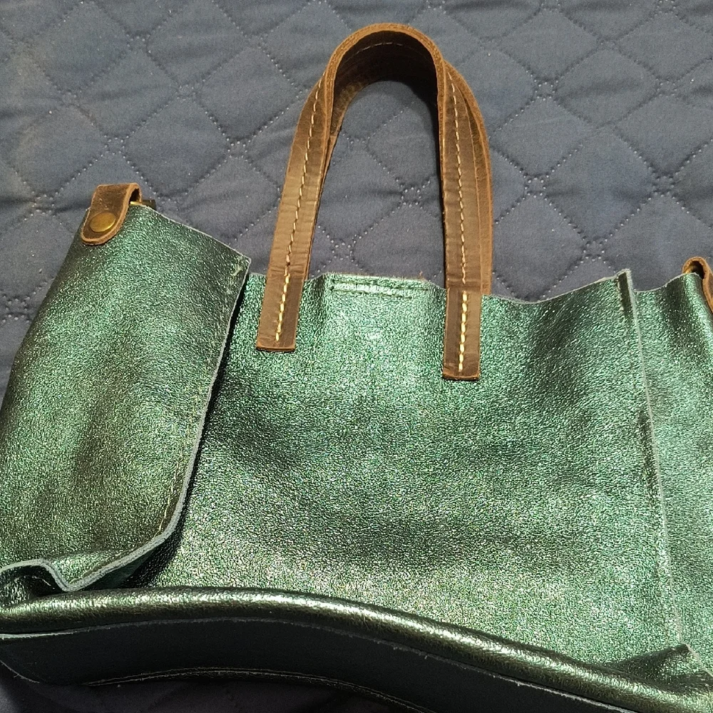 Super Cute Leather Shimmer Blue Tote Bag - Picture 2 of 5